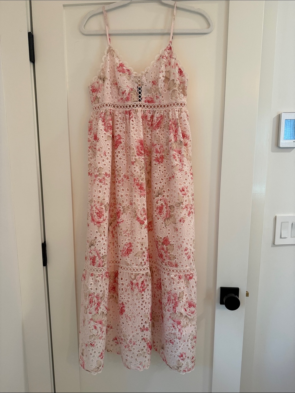 Aqua Cream Eyelet Maxi Dress with Pink Floral Print